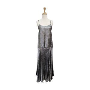 BR Banana Republic Pleated Drop Waist Maxi Dress Size 0 Metallic Silver Gray